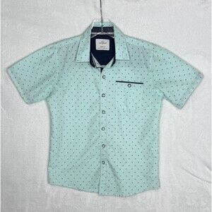 Craft Flow Big Boys Short Sleeve Button Up Shirt Size S Mint Green Easter Summer
